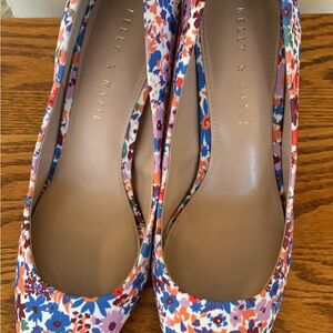 Kelly & Katie Red and Blue Heels Vibrant Floral Design
